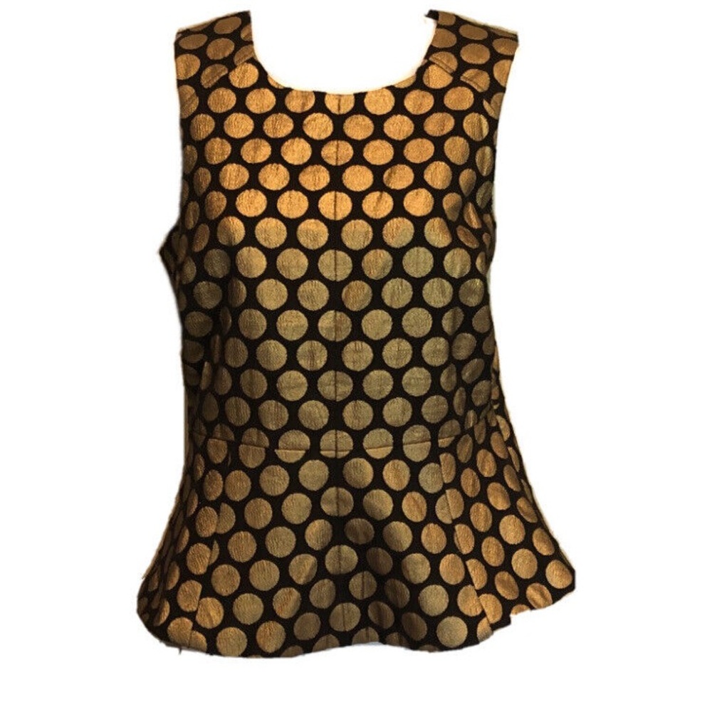 Vince Camuto Black & Gold Polka Dot Peplum Top